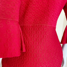 Load image into Gallery viewer, Sandra Darren | Womens Red Knit Circle Pattern Bell Sleeve Sweater Dress | Size: M
