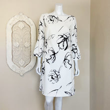 Load image into Gallery viewer, Ralph Lauren | Womens Cream and Black Floral Print Bell Sleeve Shift Dress | Size: 12
