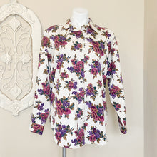 Load image into Gallery viewer, Eddie Bauer | Womens Cream Purple and Pink Floral Print Long Sleeve Button Down Top | Size: M
