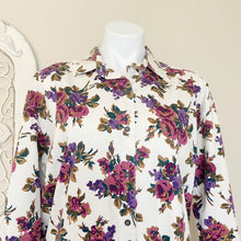 Load image into Gallery viewer, Eddie Bauer | Womens Cream Purple and Pink Floral Print Long Sleeve Button Down Top | Size: M
