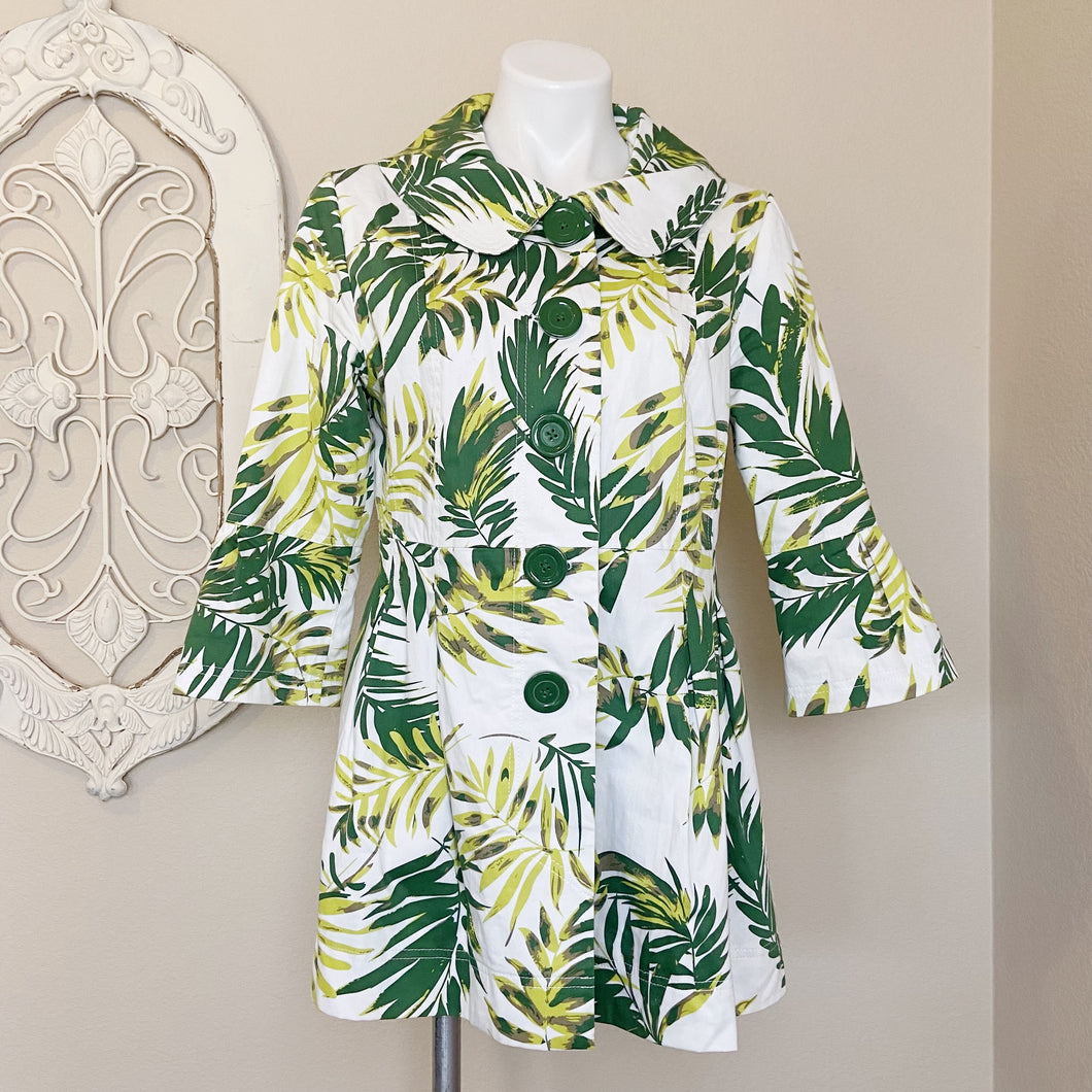 Eden Court | Womens Green Palm Print Button Down Half Sleeve Blazer Jacket | Size: M