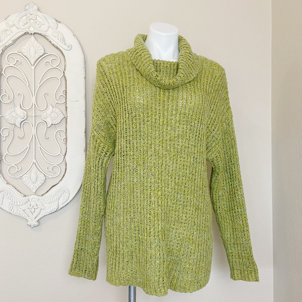 Womens Pea Green Knit Cowl Neck Pullover Sweater | Size: L