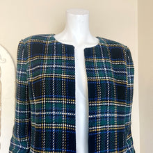 Load image into Gallery viewer, Calvin Klein | Womens Green and Black Wool Blend Plaid Long Open Blazer Jacket | Size: 12
