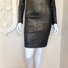 Load image into Gallery viewer, Alice + Olivia | Womens Black and Gold Metallic Long Sleeve Fitted Dress | Size: S
