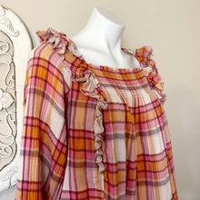 Load image into Gallery viewer, Free People | Womens Pink and Orange Plaid Ruffle Long Sleeve Smock Tie Back Top | Size: L
