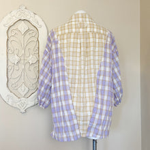 Load image into Gallery viewer, POL | Womens Tan and Lavender Plaid Print Button Down Top | Size: S
