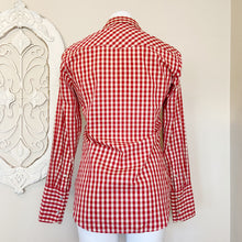 Load image into Gallery viewer, Nili Lotan | Womens Red and Cream Plaid Snap Front Cowgirl Shirt | Size: XS
