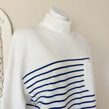 Load image into Gallery viewer, Madewell | Womens Cream and Navy Stripe Turtleneck Pullover Top | Size: L
