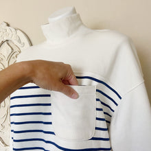 Load image into Gallery viewer, Madewell | Womens Cream and Navy Stripe Turtleneck Pullover Top | Size: L
