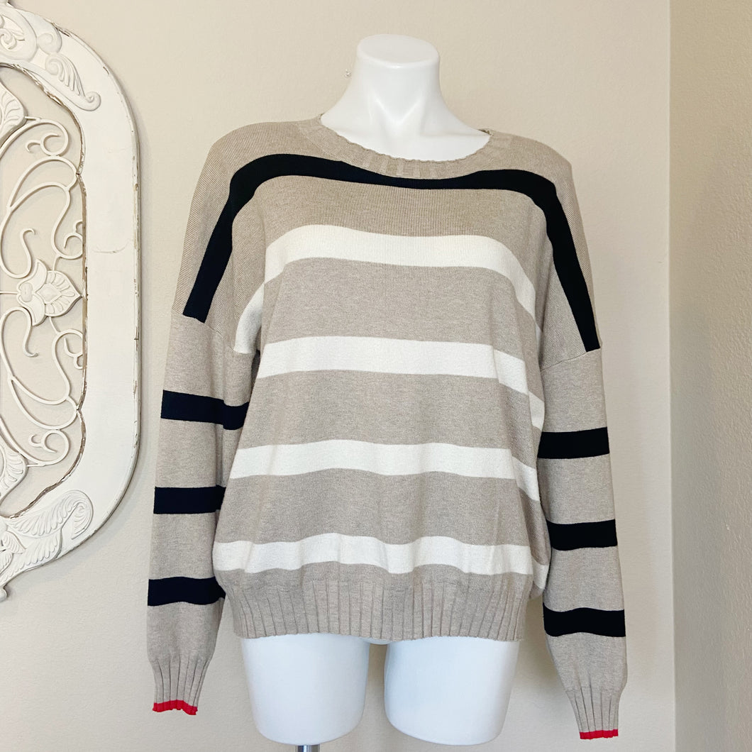 Fab'rik | Womens Tan, Black and Cream Stripe Pullover Knit Sweater | Size: M