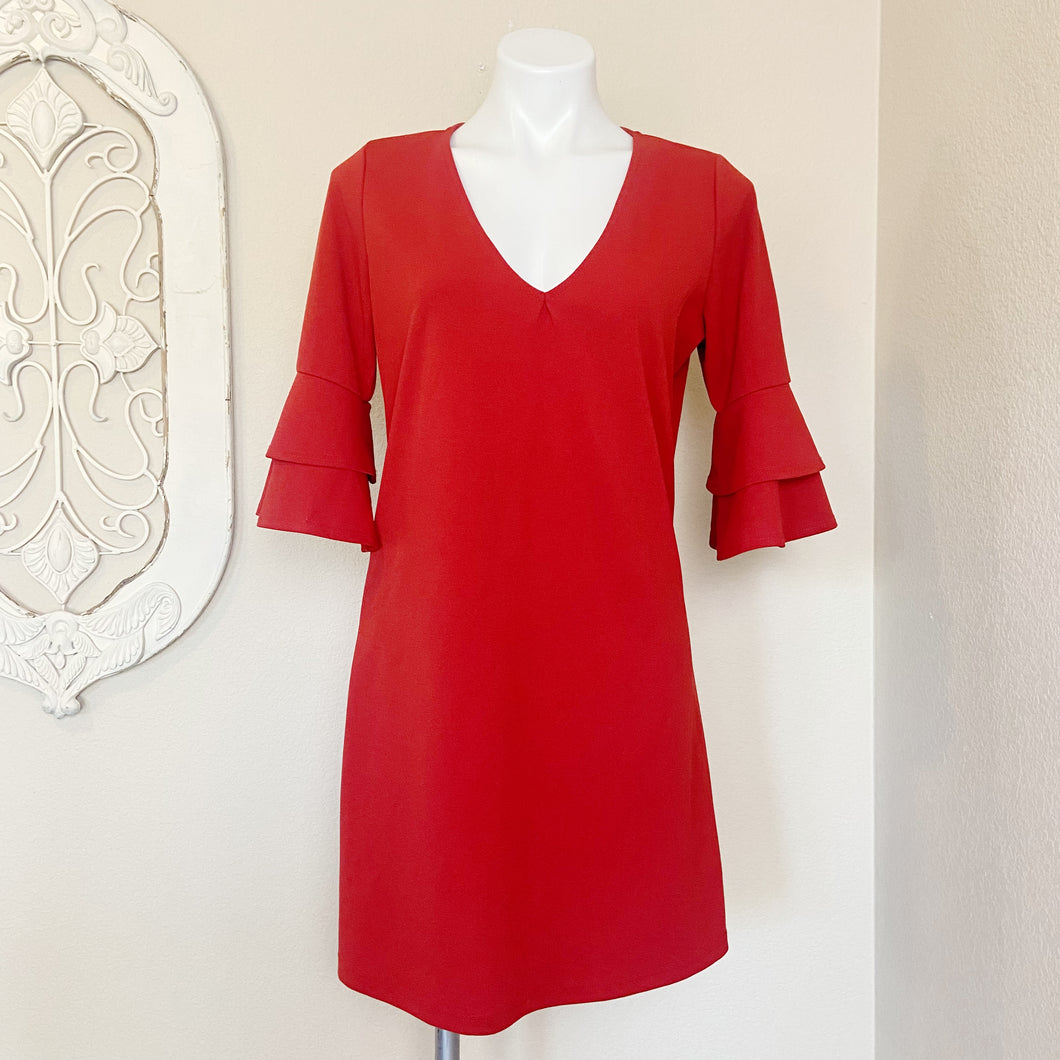 The Vanity Room | Womens Red Half Bell Sleeve Shift Dress | Size: L