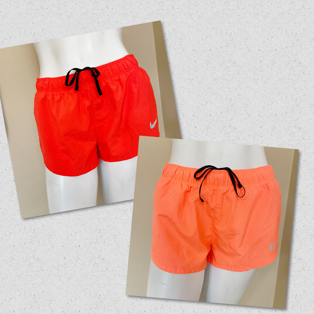Nike | Womens Orange and Red Set of 2 Lasercut Split Side Running Shorts | Size: S
