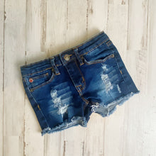 Load image into Gallery viewer, Hudson | Girls Dark Wash Distressed Fray Cut Off Denim Shorts | Size: 4
