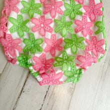 Load image into Gallery viewer, Mud Pie | Girls Neon Pink and Green Doily Onesie | Size: 6-9M
