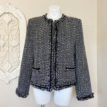 Load image into Gallery viewer, Judith Hart | Womens Black and White with Colorful Ribbon Tweed Jacket | Size: 12
