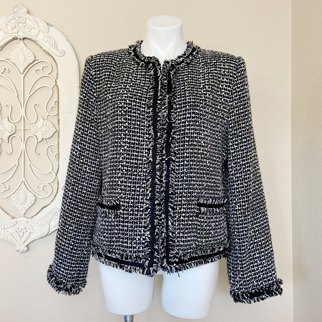 Judith Hart | Womens Black and White with Colorful Ribbon Tweed Jacket | Size: 12