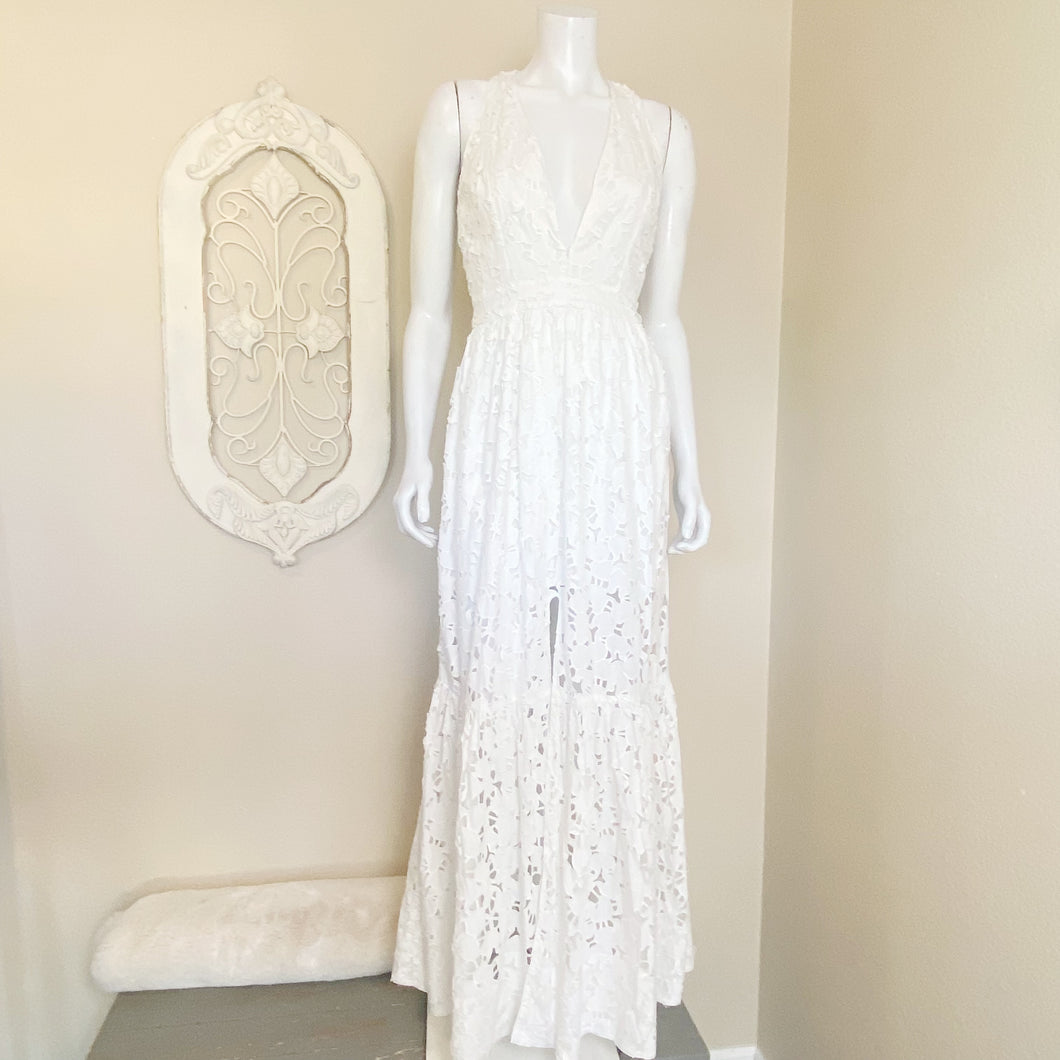 Sachin & Babi | Womens White Floral Laser Cut Maxi Dress | Size: 2