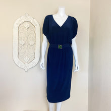 Load image into Gallery viewer, Tommy Hilfiger | Womens Navy Blue Slinky Short Sleeve Belted Dress with Tags | Size: 12
