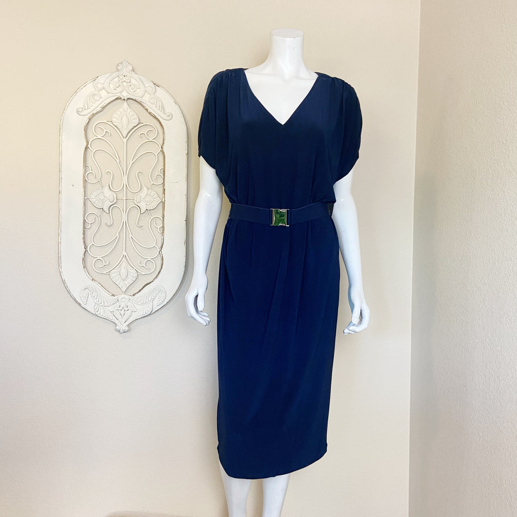 Tommy Hilfiger | Womens Navy Blue Slinky Short Sleeve Belted Dress with Tags | Size: 12