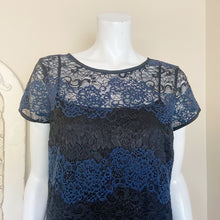 Load image into Gallery viewer, Loft | Womens Black and Blue Lace Overlay Short Sleeve Dress | Size: 12
