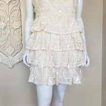 Load image into Gallery viewer, Lulu&#39;s | Womens Cream Chiffon Sequin Cap Sleeve Fit and Flare Dress | Size: L
