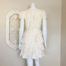 Load image into Gallery viewer, Lulu&#39;s | Womens Cream Chiffon Sequin Cap Sleeve Fit and Flare Dress | Size: L
