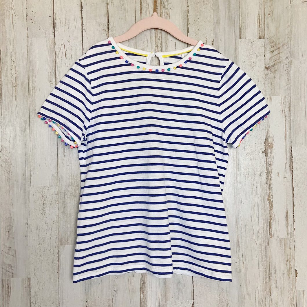 Boden | Girls Navy Blue and White Stripe Short Sleeve Top | Size: 9-10Y