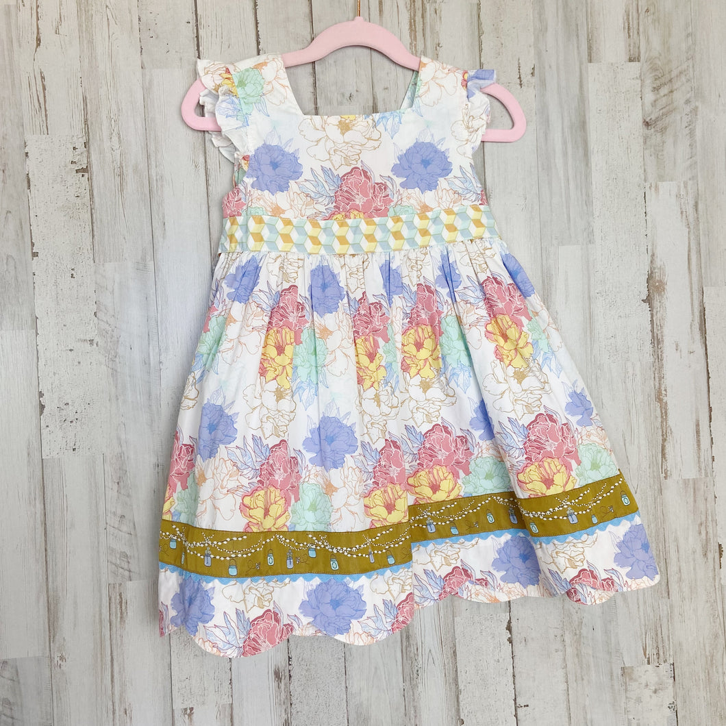 Matilda Jane | Girls White and Blue Floral Ruffle Dress | Size: 4T