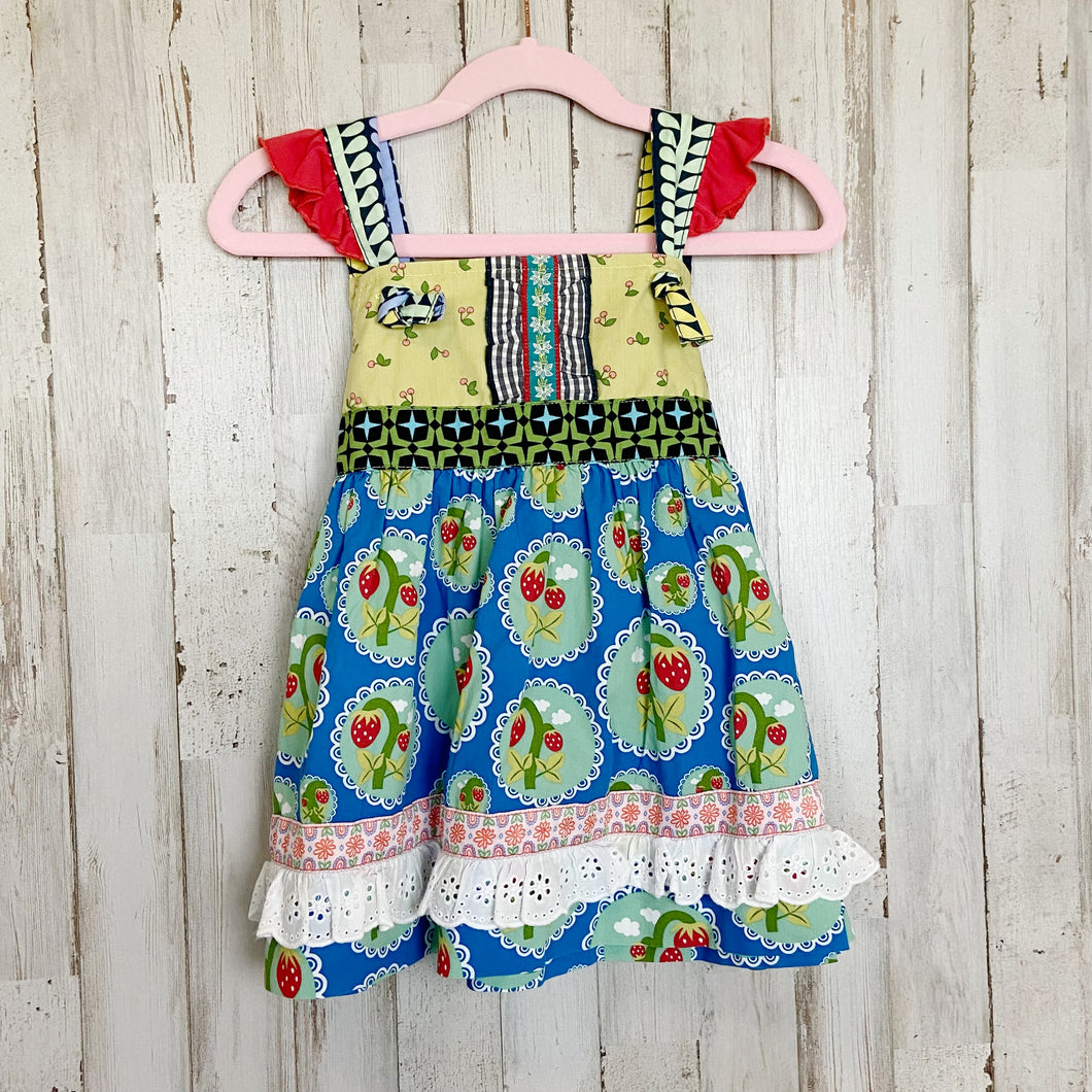Matilda Jane | Girls Yellow and Blue Fruit Love Bug Print Knot Top | Size: 4T