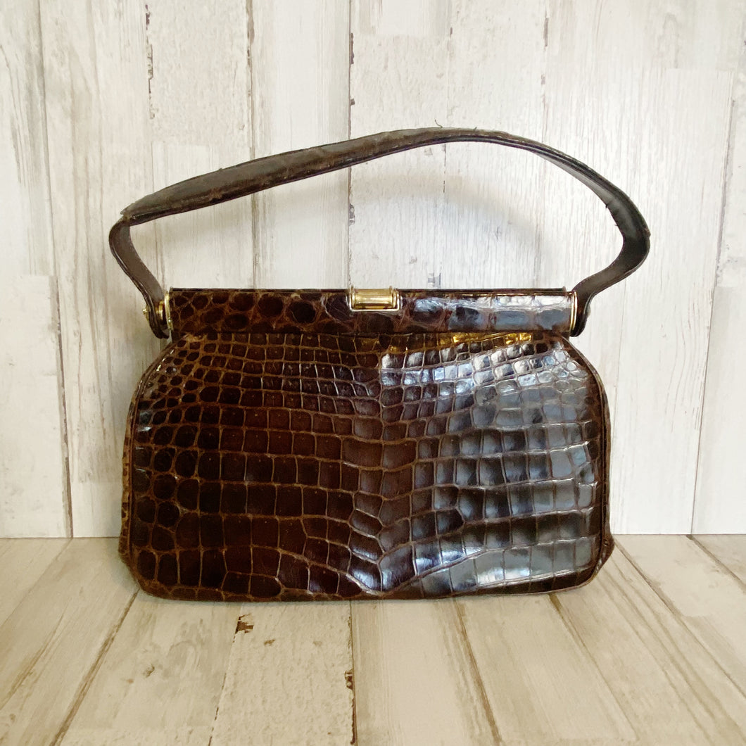 Saks Fifth Avenue | Womens Brown Vintage Alligator Purse Made In France