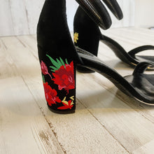 Load image into Gallery viewer, Kenneth Cole | Womens Black Suede Floral Embroidered Open Toe Lisa Sandals | Size: 8.5
