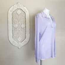 Load image into Gallery viewer, Alala | Womens Light Lavender Laser Cut Long Sleeve Top with V Neck and Collar | Size: M
