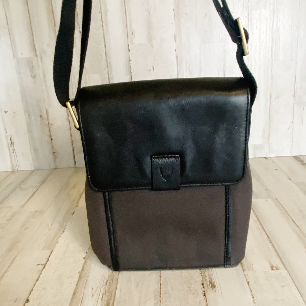 Hidesign | Black Canvas and Leather Flap Crossbody Bag
