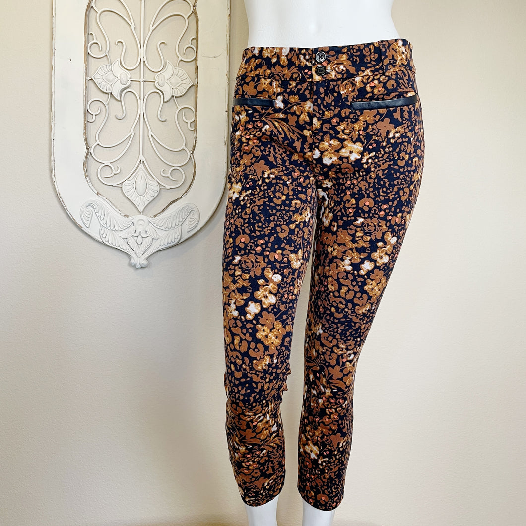 Anthropologie | Womens The Essential Slim Brown Rust Floral Print Trouser Pant | Size: 4