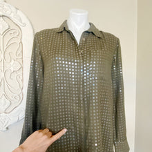 Load image into Gallery viewer, Anthropologie | Womens Maeve Army Green Clear Sequin Long Sleeve Button Down Top | Size: S

