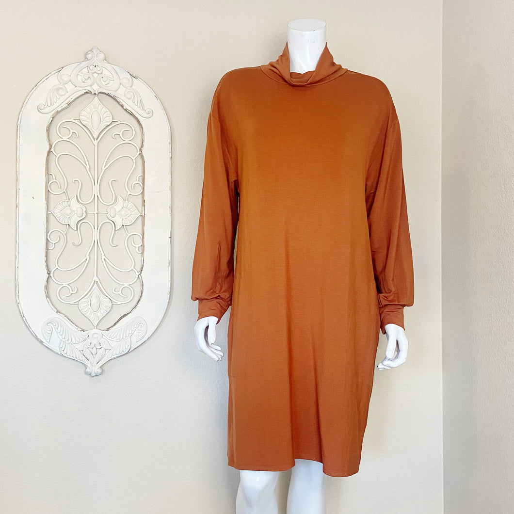 Garnet Hill | Womens Rust Long Sleeve Zen Knit Comfort Dress with Tags | Size: M