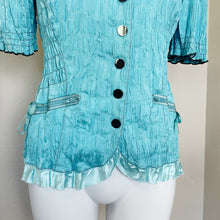 Load image into Gallery viewer, Alberto Makali | Womens Light Blue Crinkle Button Down Short Sleeve Jacket | Size: 6
