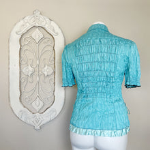 Load image into Gallery viewer, Alberto Makali | Womens Light Blue Crinkle Button Down Short Sleeve Jacket | Size: 6
