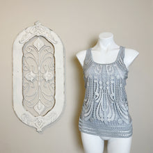 Load image into Gallery viewer, Express | Womens Gray and Metallic Silver Lace Overlay Tank Top | Size: XS
