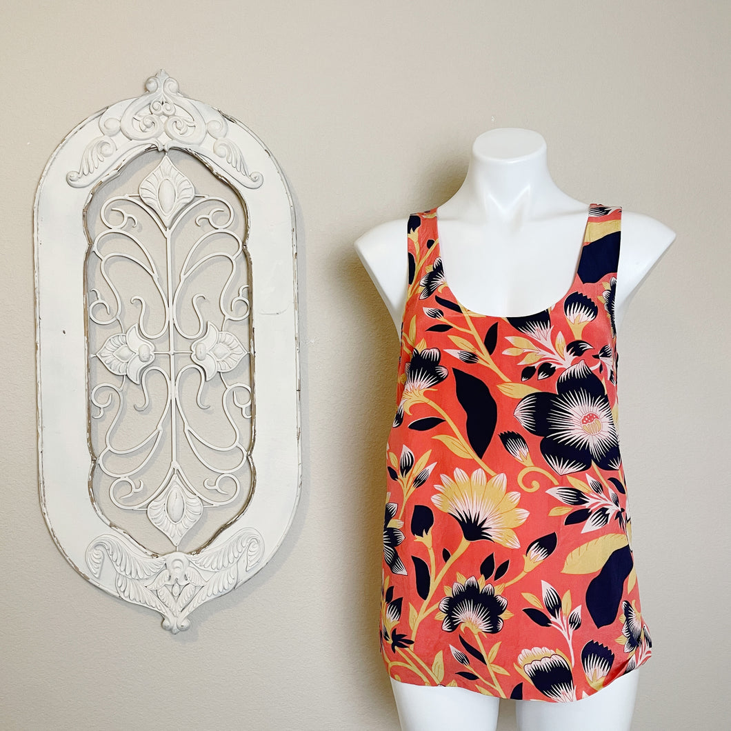 J. Crew | Womens Coral and Navy Blue Floral Print Tank Top | Size: 4