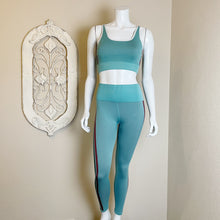 Load image into Gallery viewer, Womens Aqua Green and Stripe Knit Retro Style Legging and Bra Set | Size: XS
