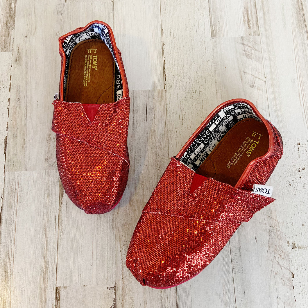 Toms | Girls Red Glitter Strap Top Shoes | Size: 11