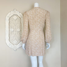 Load image into Gallery viewer, Anthropologie | Womens Rue Stiic Gold and Cream Animal Print Tie Neck Long Sleeve Dress | Size: S
