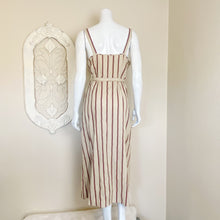 Load image into Gallery viewer, Active USA | Womens Tan and Red and Blue Stripe Button Down Belted Dress | Size: L
