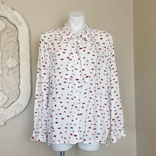 Load image into Gallery viewer, Velvet Heart | Womens White Lip Print Long Sleeve Button Down Top | Size: L
