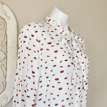 Load image into Gallery viewer, Velvet Heart | Womens White Lip Print Long Sleeve Button Down Top | Size: L
