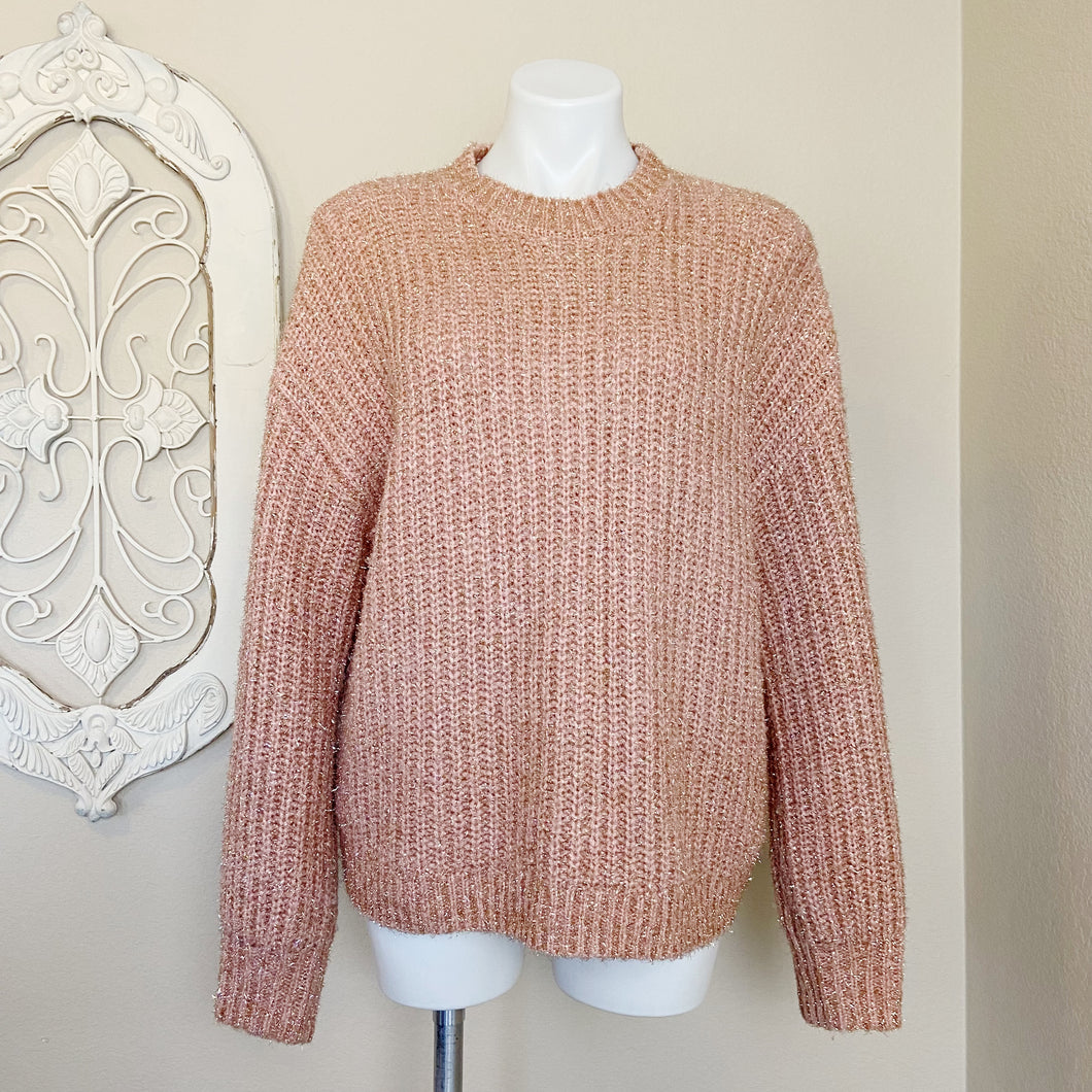 Free Press | Womens Pink Knit with Rose Gold Ribbon Pullover Sweater | Size: XXL