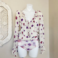 Load image into Gallery viewer, Free People | Womens Cream and Purple Poppy Print and Lace Long Sleeve Bodysuit | Size: M
