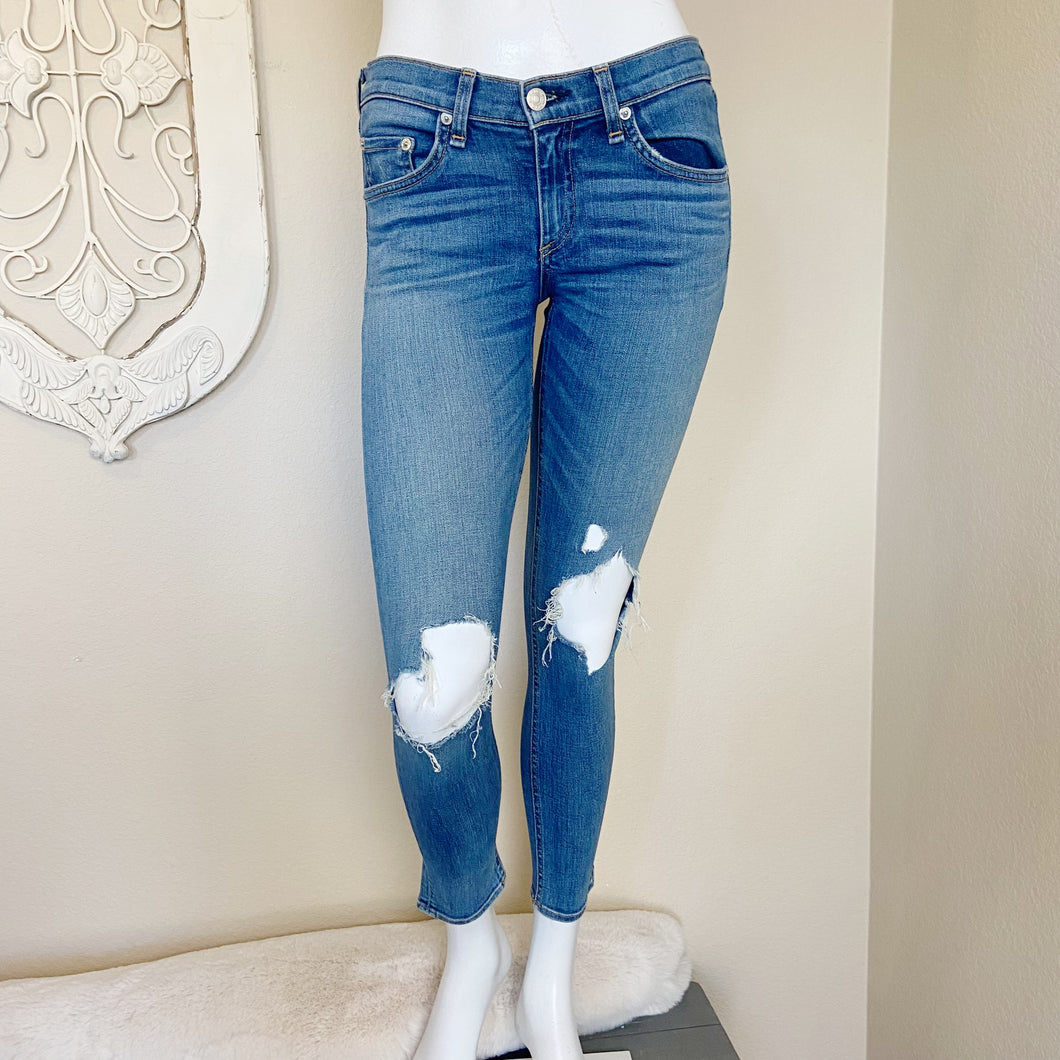 Rag & Bone | Womens Medium Wash Wembly Distressed Capri Jeans | Size: 25