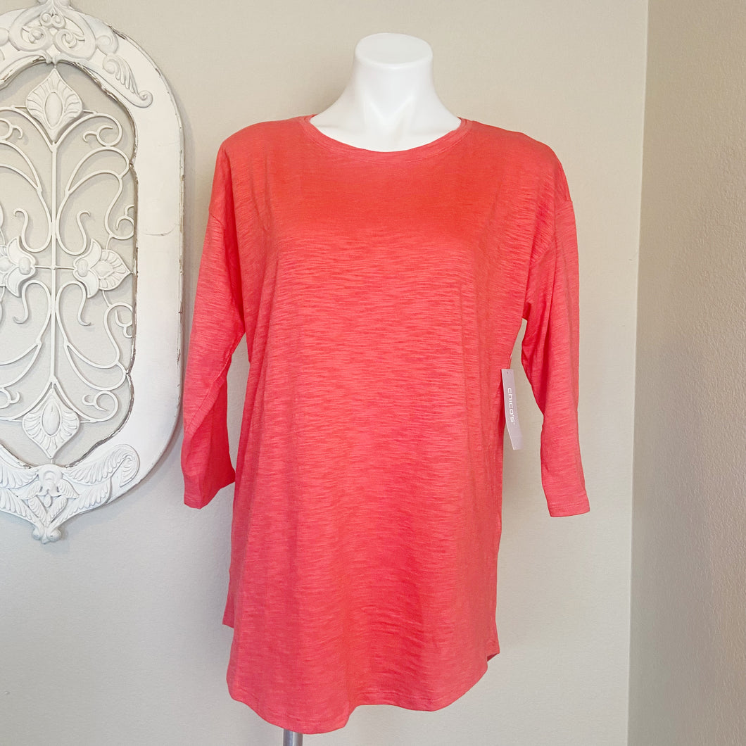 Chico's | Womens Papaya Coral 3/4 Sleeve Drop Shoulder Knit Tunic Top with Tags | Size: M
